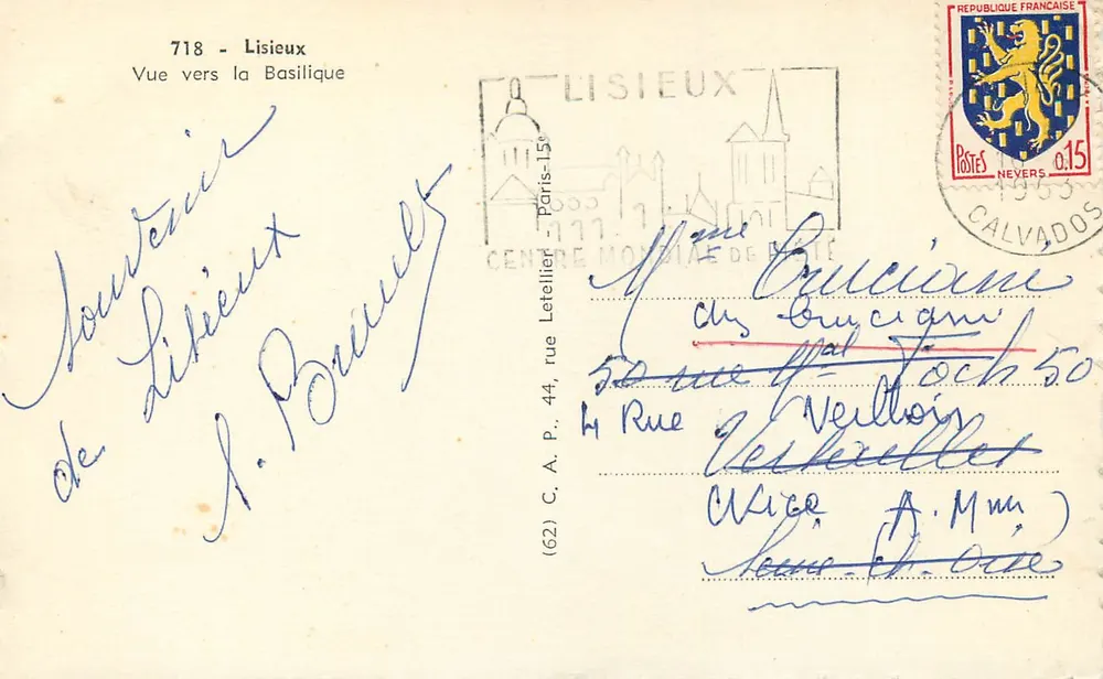 Basílica do Sagrado Coração de Lisieux — vista para a basílica — editor não identificado, n° de série 718 - Verso