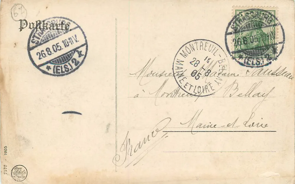 Estrasburgo i. E. — Ninho de coruja. — Editor: B. Schels, Estrasburgo - Verso