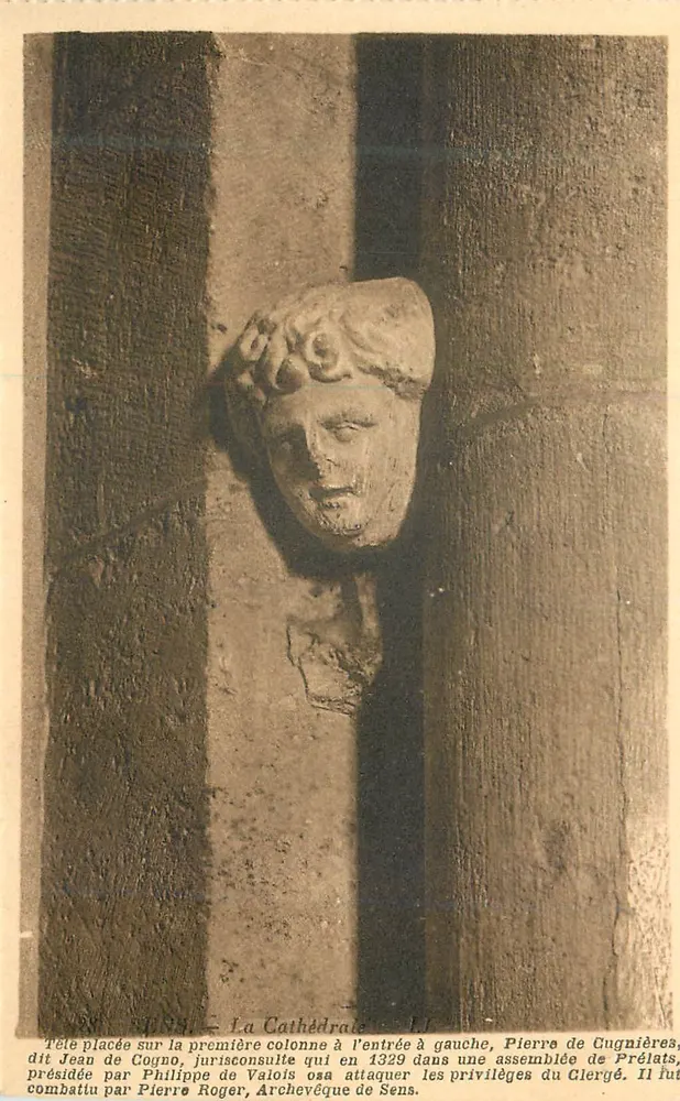 Cabeça de Jean de Cogno na primeira coluna da catedral — detalhe histórico — Imp. Letallier, Paris - Frente