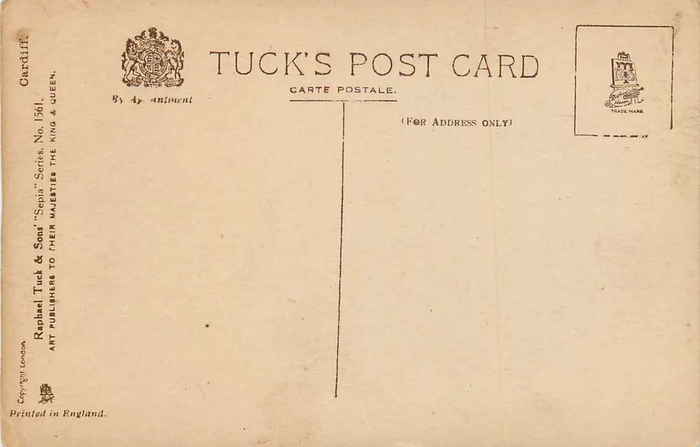 Statue de Juge Gwilym Williams — Cardiff Park — Tuck's Post Card No. 1561 - Verso