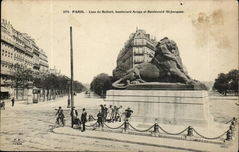 Paris — Lion de Belfort, boulevard Arago et boulevard St-Jacques — F.F. Paris, n° 2775 - Recto