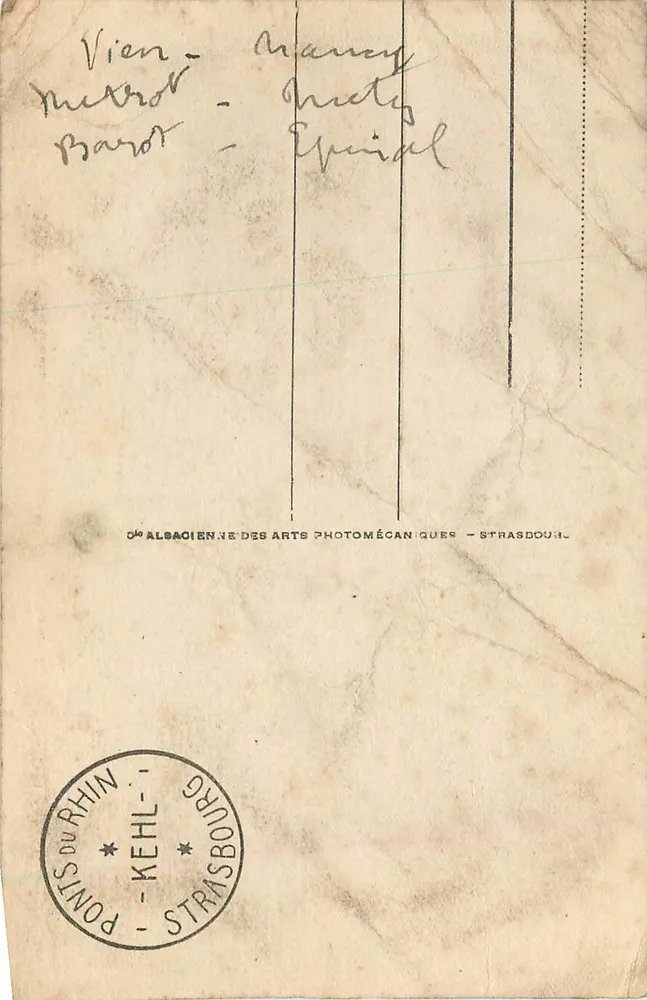Straßburg — Die Brücken des Rheins — Blickrichtung Kehl — Verlag: Alsacienne des Arts Photomécaniques - Rückseite