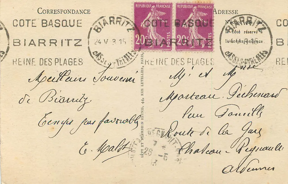Biarritz - A Praia - LL. - 437 - Verso