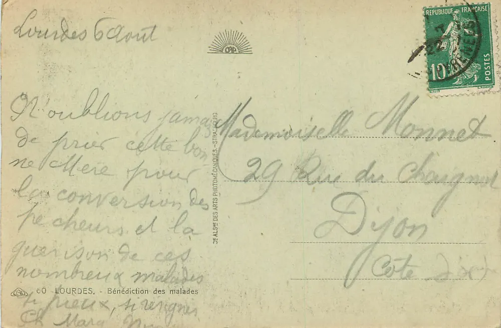 Lourdes — Bênção dos doentes — CO Lourdes, Strasbourg - Verso