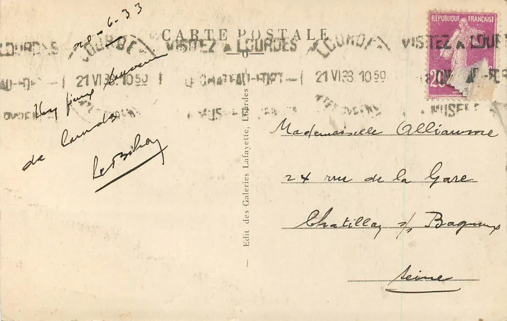 Lourdes — A Gruta — P.D. — Editor P.D. - Verso