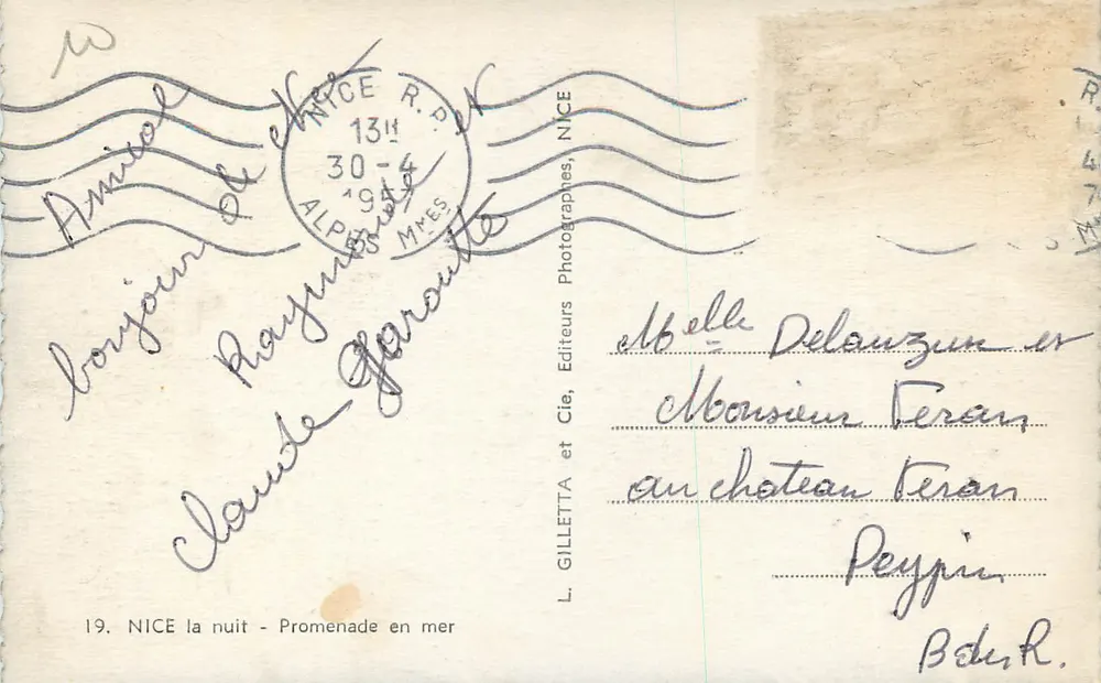 NICE la nuit — Promenade en mer — L. GILLETTA et Cie, NICE - Verso