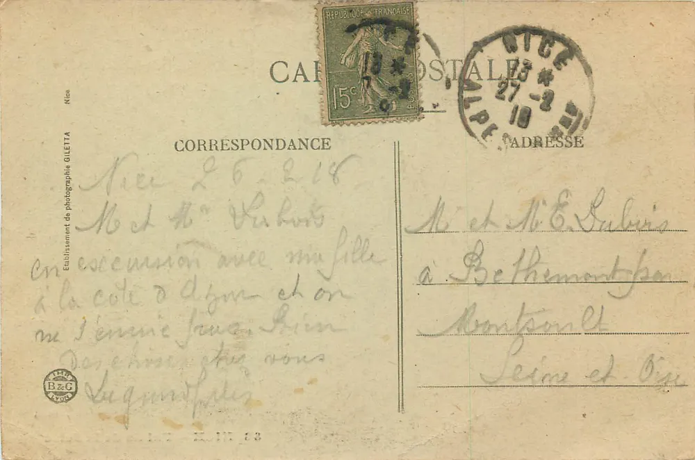 NICE — Palácio da Jetée — Edição Gilletta, n°83 - Verso