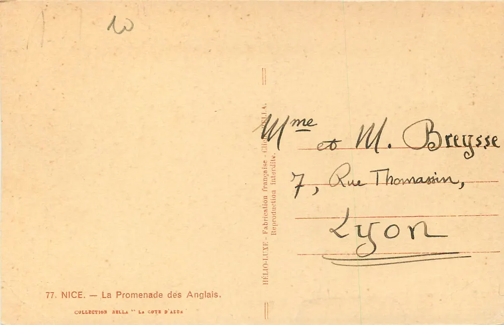 Nice — A Promenade dos Ingleses — Editor NELLA, n°77 - Verso