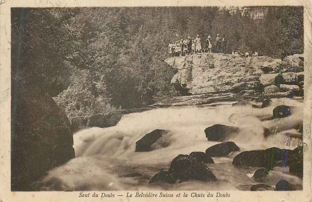 Saut du Doubs — Ansicht des Schweizer Belvédère und des Doubs-Wasserfalls — Verlag und Chloé Karrer, Dole - Vorderseite