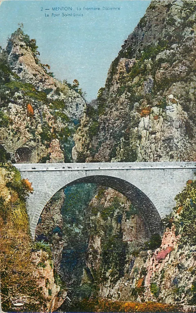 Menton — A fronteira italiana — O Ponte Saint-Louis — editor Marniet, n°2 - Frente