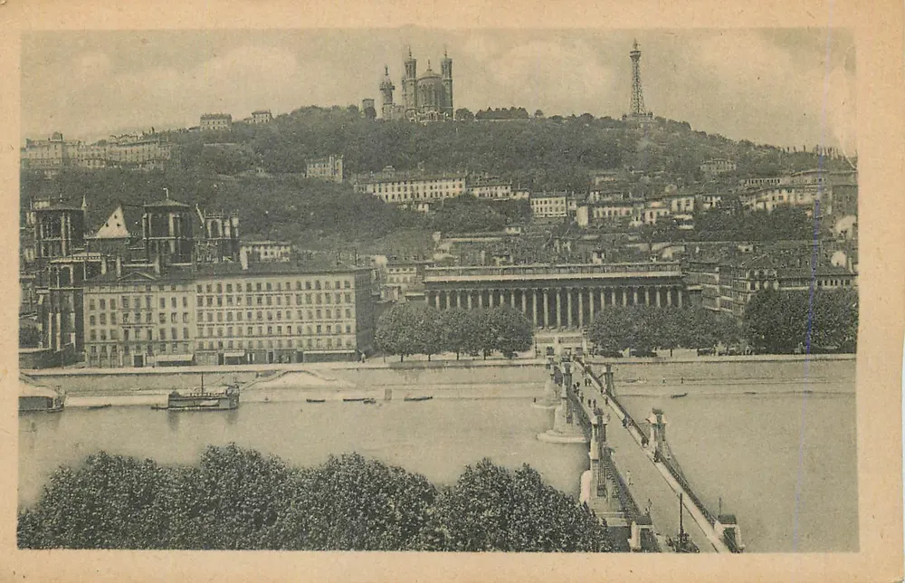 Lyon — Die Brücke des Palastes der Gerechtigkeit und der Fourvière-Hügel — Cie des Arts Photomécaniques, Paris - Vorderseite