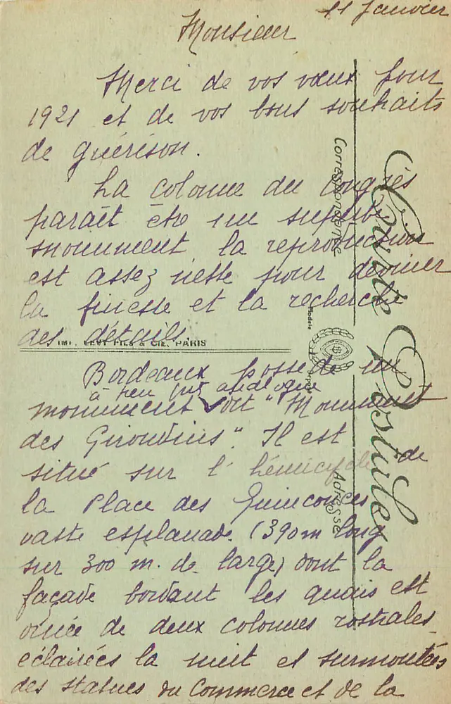 Bordeaux — Monument dos Girondinos e os Quincence — LL. 205 - Verso
