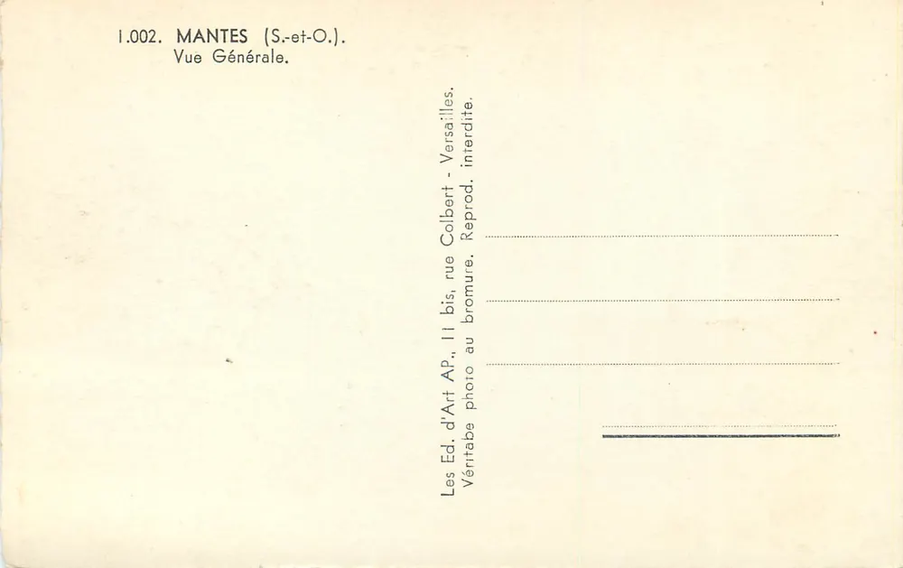 Mantes (S.-et-O.) — Algemene uitzicht — Ed. d'Art Colbert, rue AP, II bis - Achterkant