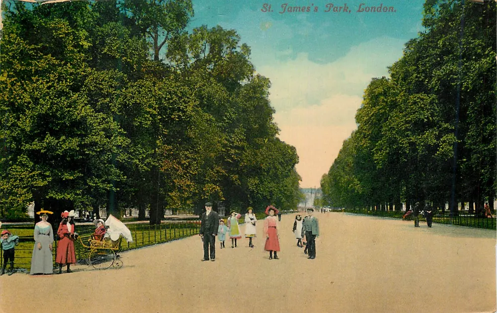 Parque de St. James's, Londres — vista da avenida central — série 345 - Frente