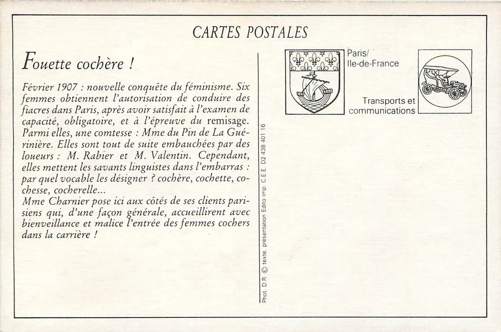 Paris-Moderne — Les femmes cochers — C.M. n°932 - Verso