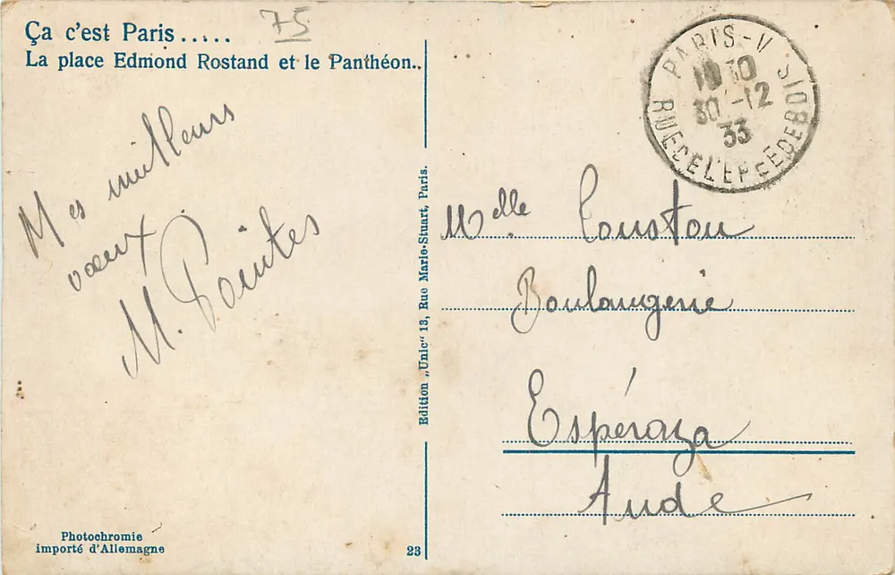 Place Edmond Rostand — Panthéon — Édition 'Unic' 23 - Verso