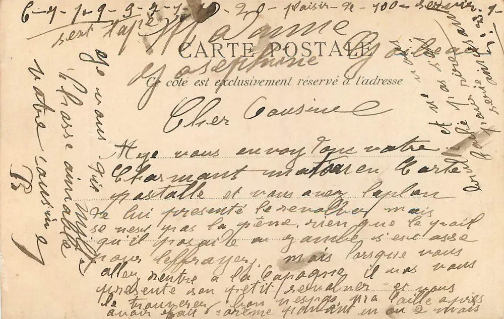 Der nachahmende Affe des Menschen — 8. Amüsante Serie, Nr. 5 — Verlag Toi, Rue d'Assas, Paris - Rückseite