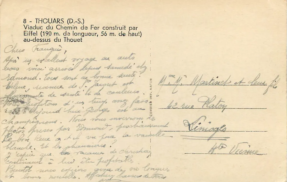 Viadukt der Eisenbahn nach Thouars — von Eiffel gebaut — Verlag Cimy - Rückseite