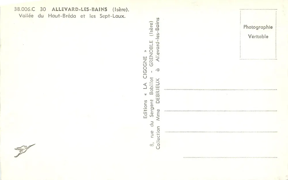 Tal des Haut-Bréda und die Sept-Laux — Allevard-les-Bains (Isère) — Editions « LA CIGOGNE » - Rückseite