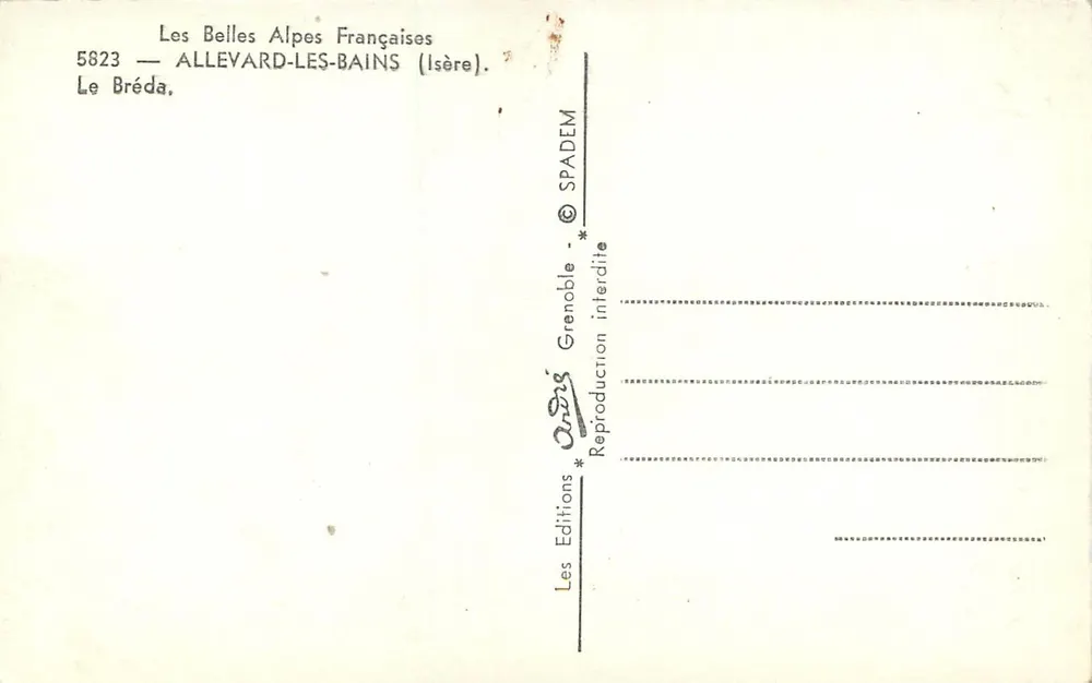 Allevard-les-Bains — Ansicht der Brücke über den Bach — Verlag Onéris, n° 5823 - Rückseite
