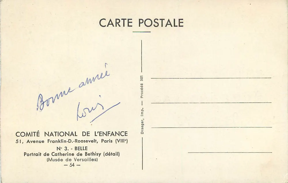 Catherine de Béthisy — Portrait — COMITÉ NATIONAL DE L'ENFANCE, N° 3 - Rückseite