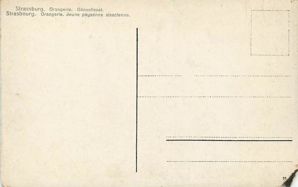 Strasbourg. Orangerie. Jeune paysanne alsacienne. - Verso