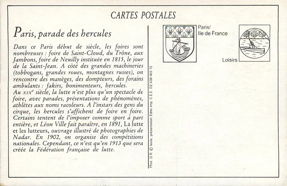 Paris, desfile dos hercules — feira de Neuilly, 1913 — Edição C.E.E. - Verso