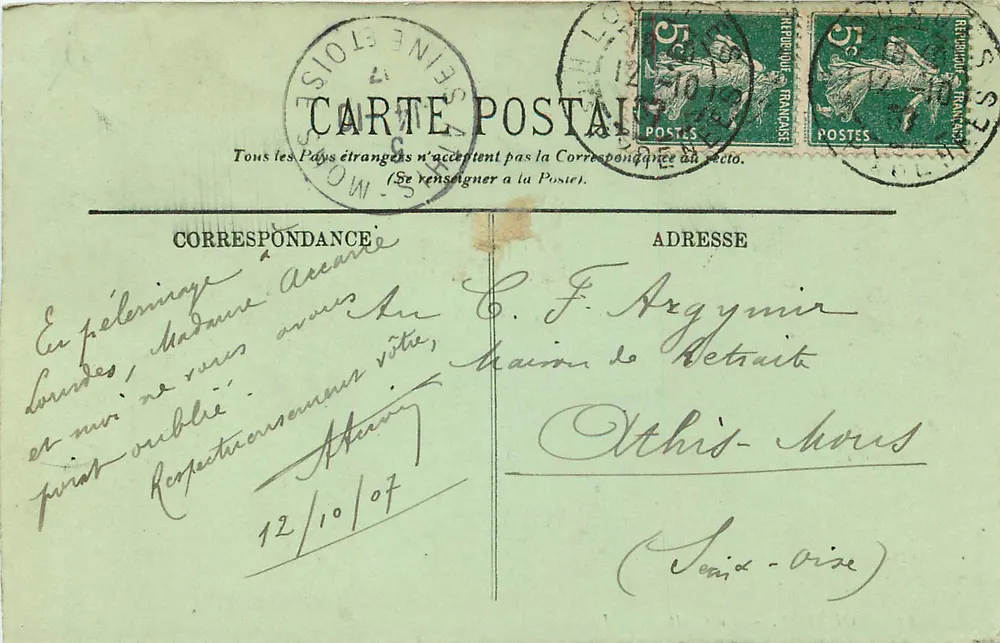 Lourdes — A Gruta — LL. Jour vous a pour la chère maison by F.B. - Verso