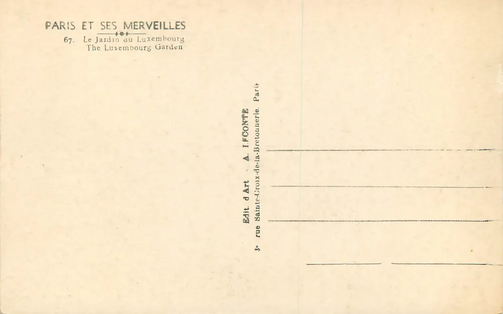 Der Luxembourg-Garten — Paris — Verlag A. I. Fonte - Rückseite
