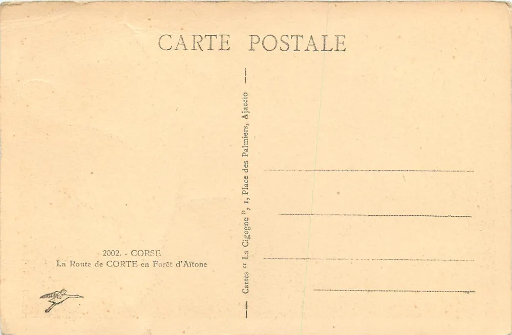 Estrada de Corte — Floresta de Aitone — Cartas "La Cigogne", Ajaccio - Verso