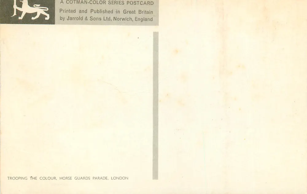 Trooping the Colour, Horse Guards Parade — London — Cotman-Color Series, Jarrold & Sons Ltd - Verso