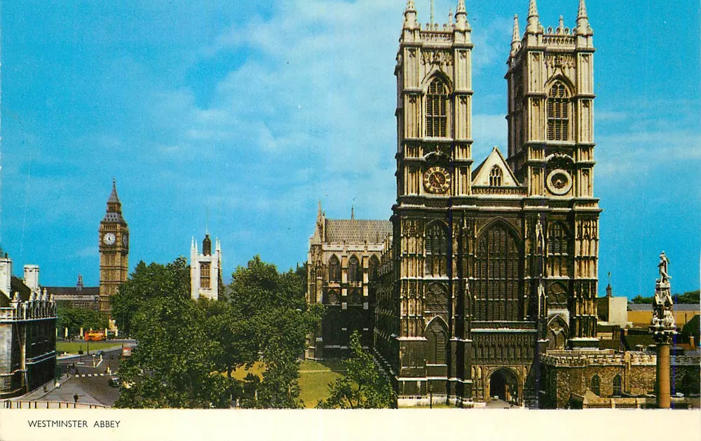 Abadia de Westminster — vista com a torre de Big Ben — Cotman-Color Series, Jarrold & Sons Ltd, Norwich, England - Frente