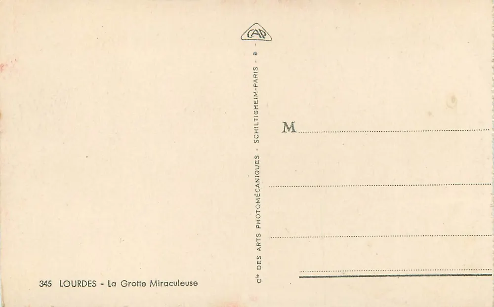 Lourdes — A Gruta Milagrosa — Cie des Arts Photomécaniques - Verso