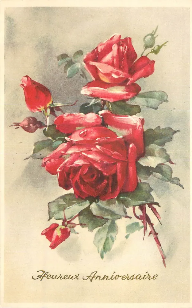 Rosas vermelhas — Aniversário — Impresso em Berlim, n° 44399 - Frente