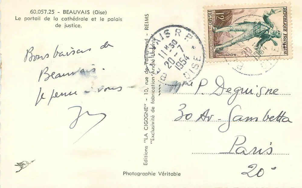 Beauvais — Portal der Kathedrale und Justizpalast — Verlag 'LA CIGOGNE' - Rückseite