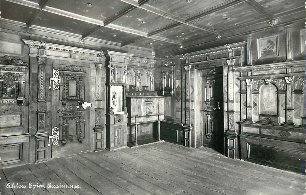 Castelo de Spiez, Goxminnen — interior ricamente decorado — Fot. Friedr. Almen, Spiez - Frente