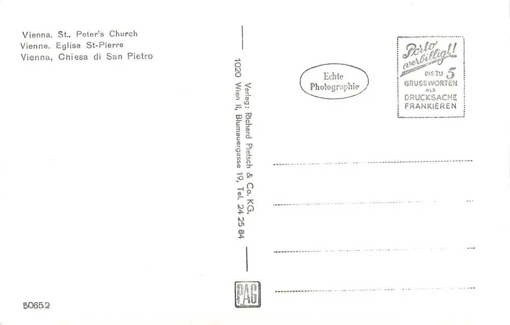 Viena I. Peterskirche — editor Richard Fleisch & Co. KG, n° 5065.2 - Verso