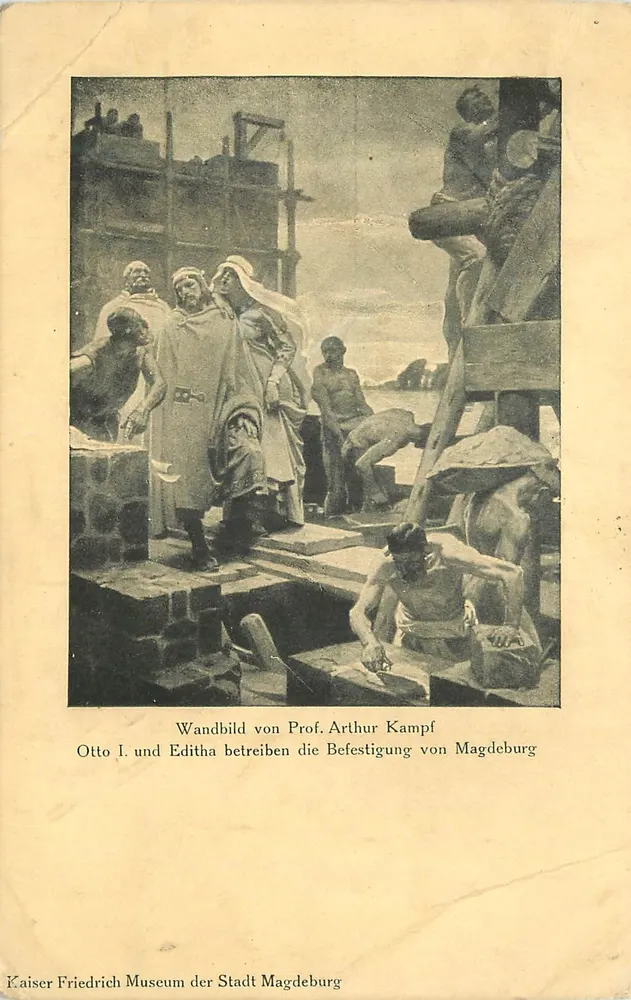 Otto I. und Editha stärken Magdeburg — Werk von Prof. Arthur Kampf — Kaiser Friedrich Museum, Magdeburg - Vorderseite