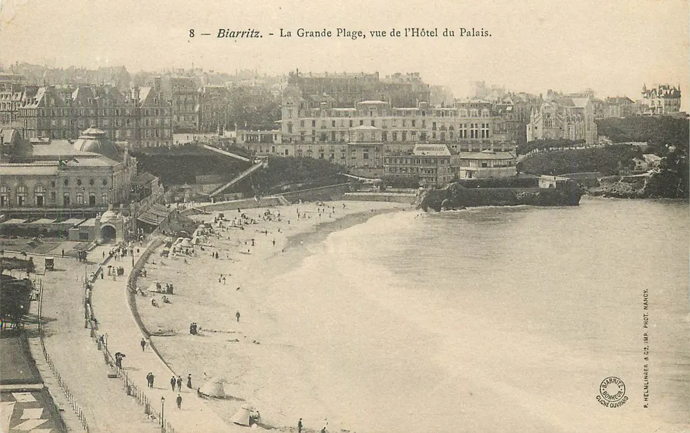 Biarritz - Die Grande Plage, Aussicht vom Hotel du Palais — R. Heullin & Cie, Imp. Phot. Nancy - Vorderseite