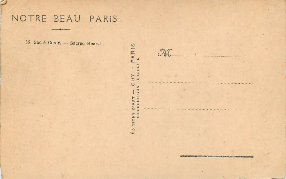Sacré-Cœur — Nosso Belo Paris — Éditions d'Art Guy - Verso