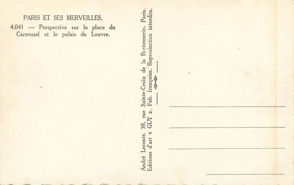 Carrousel-Platz — Palast des Louvre — Editions GUY - Rückseite