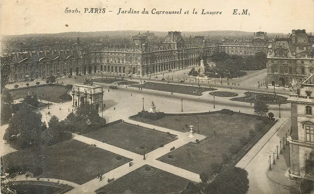Paris — Jardins du Carrousel et le Louvre — E.M. n°5026 - Recto
