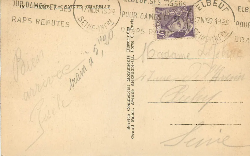Igreja da Santa Capela — Paris — Service Commercial Monuments Historiques - Verso