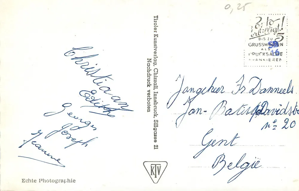 Innsbruck, Maria Theresienstraße Richtung Norden — Verlag Titler Kunstdruckverlag, Nr. 2603 - Rückseite