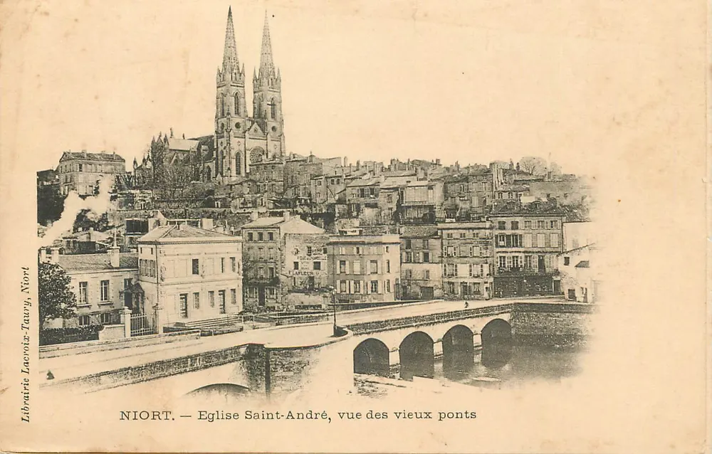 Niort — Kirche Saint-André, Ansicht der alten Brücken — Librairie Lacroix-Taurys, Niort - Vorderseite