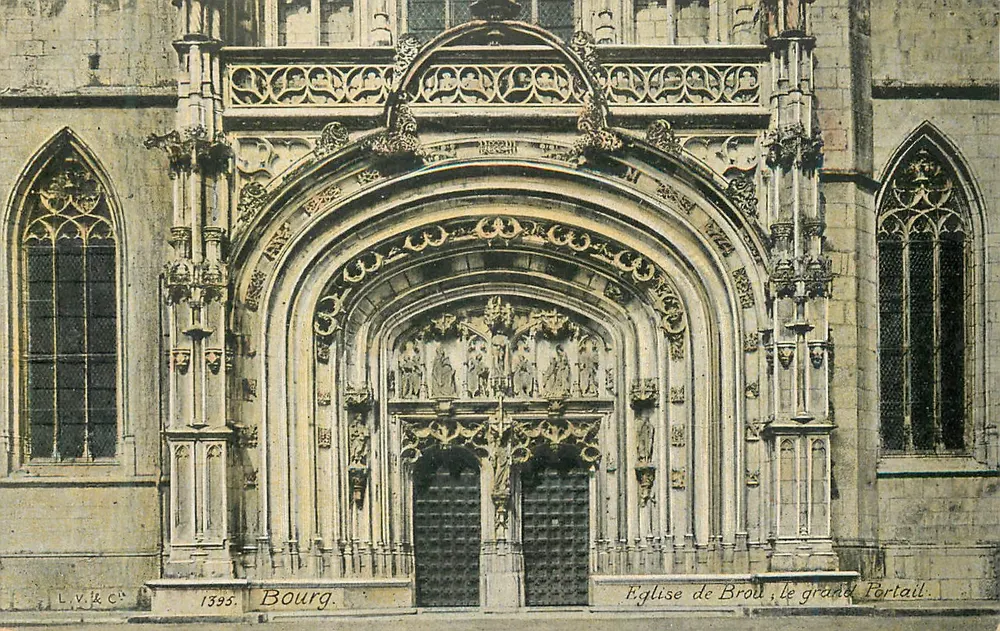 Église de Brou, le grand portail — vue de l'entrée gothique ornée — L.Y. & Cie, 1395 - Recto