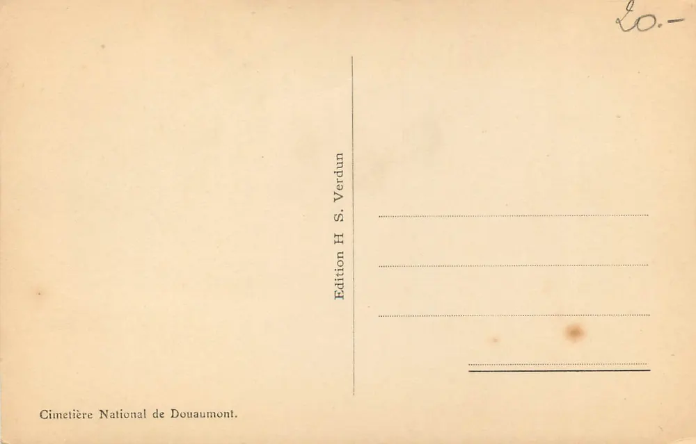 Cemitério Nacional de Douaumont — editor H. S. Verdun - Verso