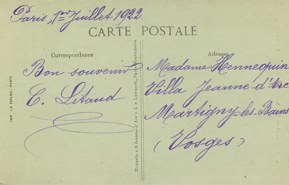 Paris — Montmartre — Basilique du Sacré-Cœur — Imp. Le Deley, Paris, n° 4742 - Verso