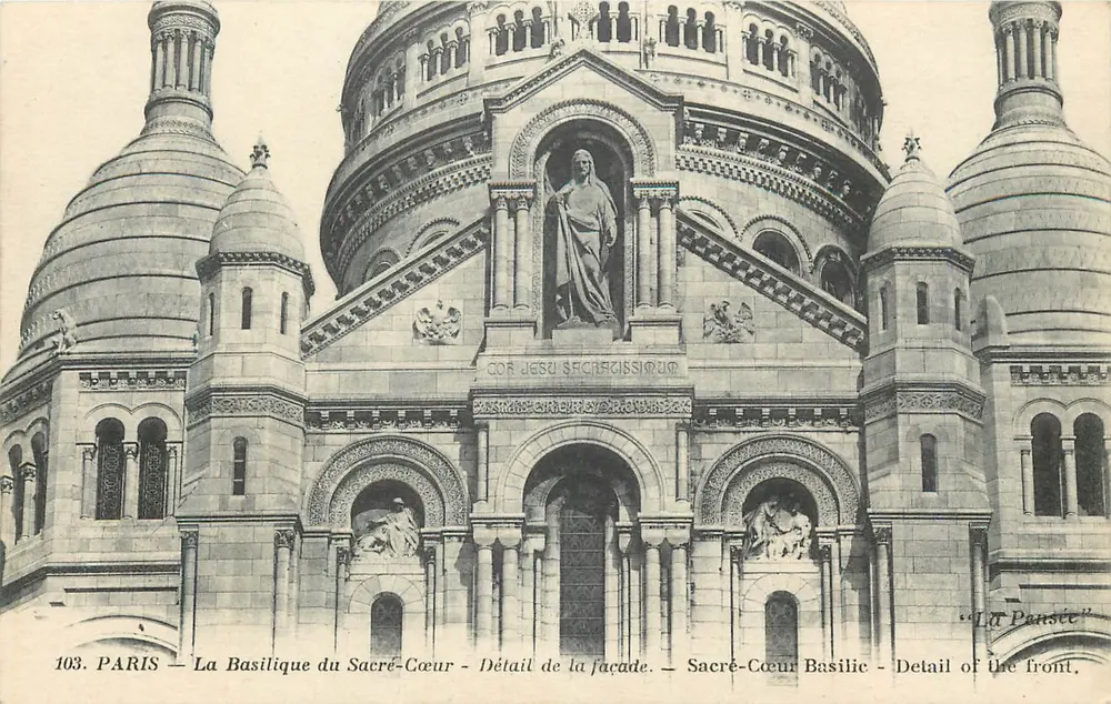Paris — Basilika des Heiligen Herzens — Detail der Fassade — Phototype Paris Faudinières n°103 - Vorderseite