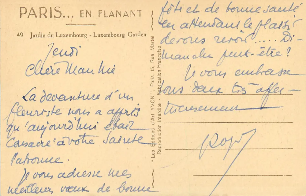 Jardin du Luxembourg — Statue dans un allée d'arbres — Éditions d'Art YVON, n°49 - Verso